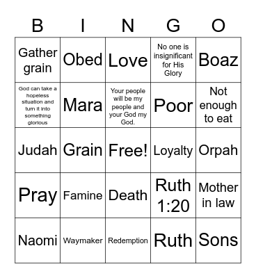 Naomi & Ruth Bingo Game Bingo Card
