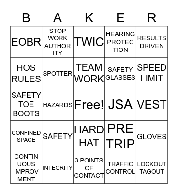 BAKER BINGO Card