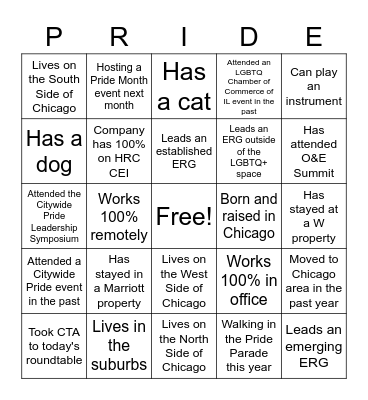 Citywide Pride Quarterly Roundtable Bingo Card