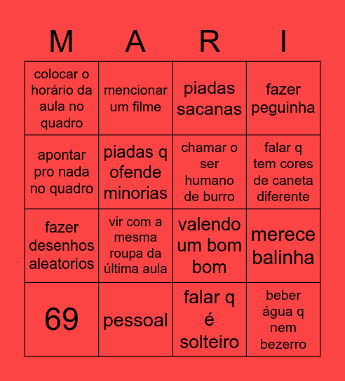 BINGO DO MARIO Bingo Card