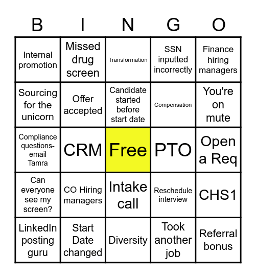 CHS Recruiting Bingo Card