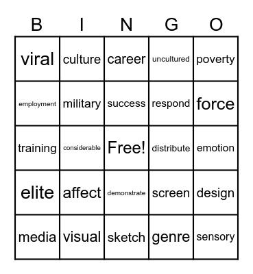 Vocabulary Bingo Card