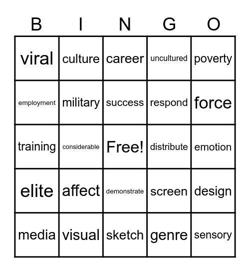 Vocabulary Bingo Card