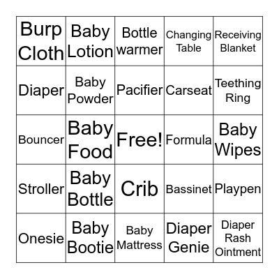 Aisha's 2nd Baby Shower Bingo Card