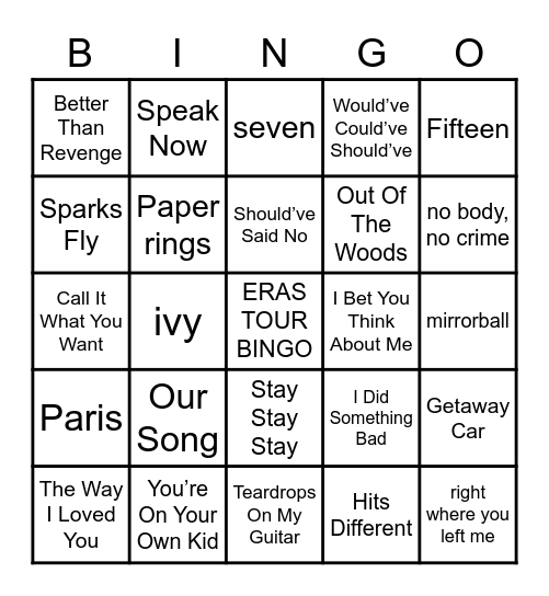 ERAS TOUR BINGO (TRAGETY EDITION) Bingo Card