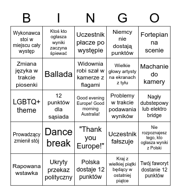 EUROWIZJA 2023 Bingo Card