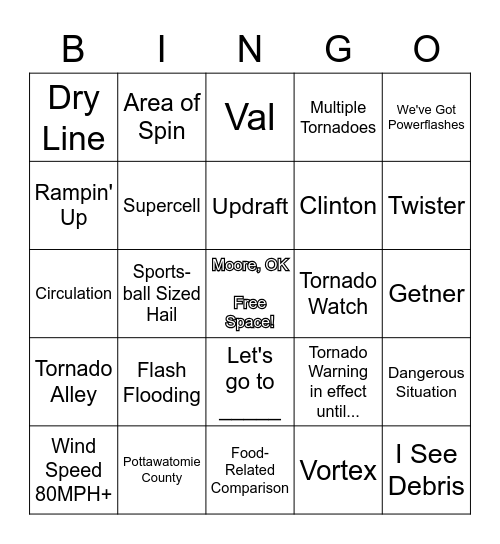 Oklahoma Bad Weather Bingo Card