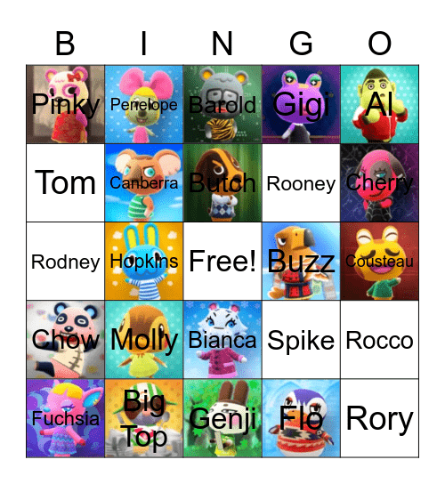 Animal Crossing Villager Hunting Bingo Card