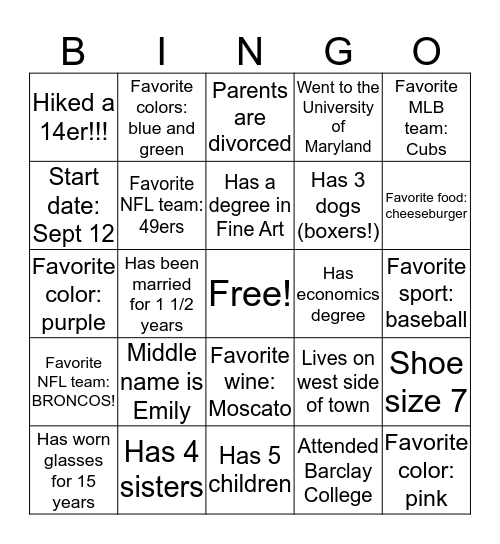 Untitled Bingo Card