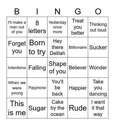 Songs Bingo Card