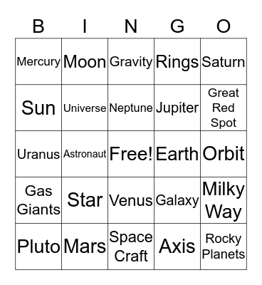 Solar System Bingo Card