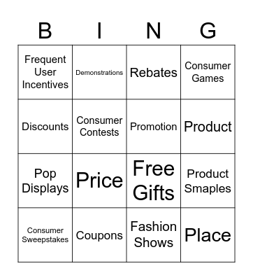 Sales Promotion Bingo Card