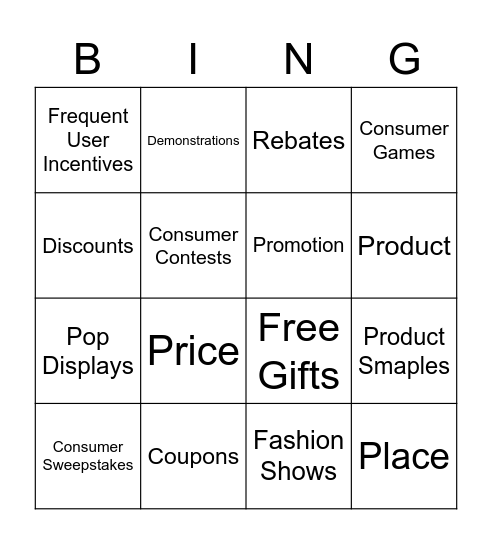 Sales Promotion Bingo Card