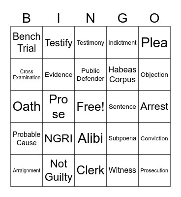 Legal Education Bingo Card