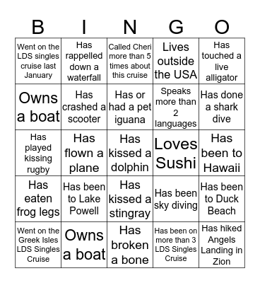 LDS Singles BINGO Card