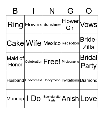 Bridal Shower Bingo Card