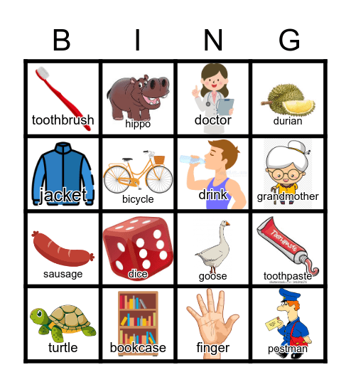 Vocabulary Picture Bingo Card