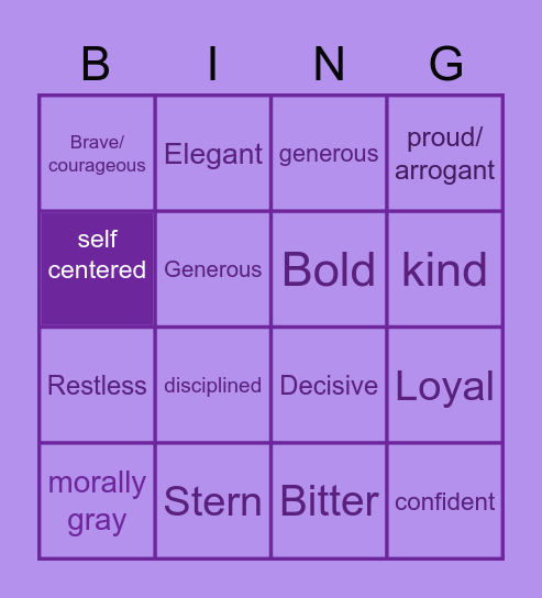 Personality Traits Bingo Card