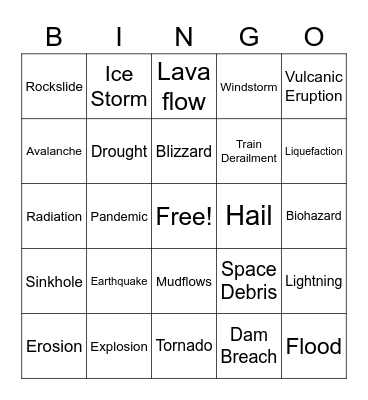 Hazard Bingo Card