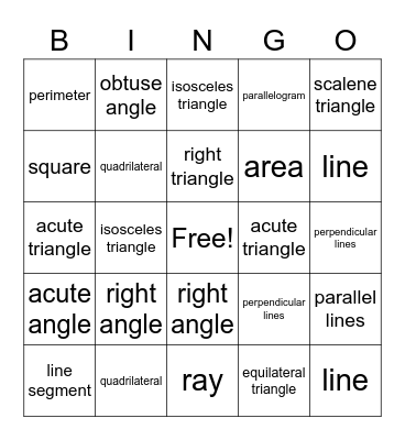 Geometry Bingo Card