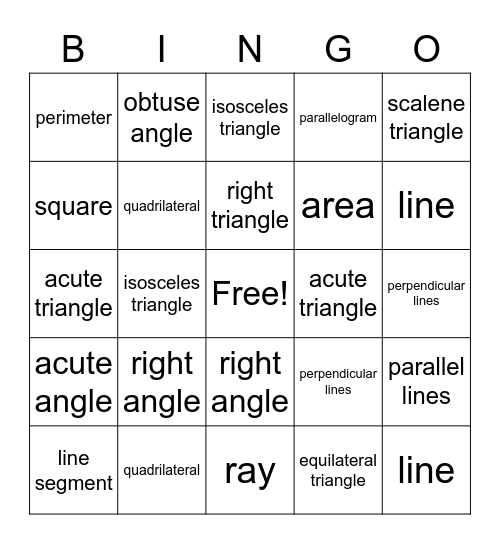 Geometry Bingo Card