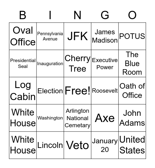 President's Day Bingo Card