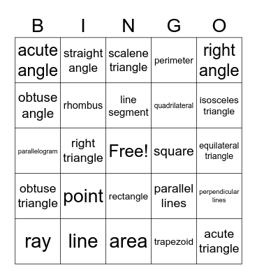 Geometry Bingo Card