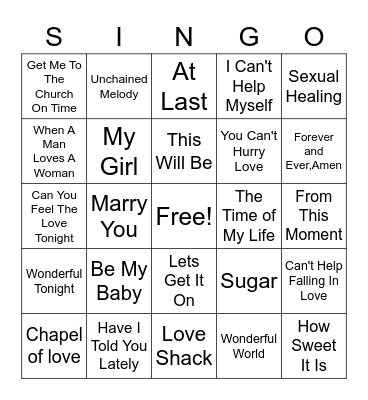 Wedding Shower Singo Bingo Card