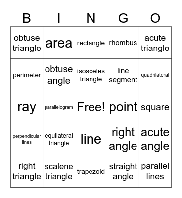 Geometry Bingo Card