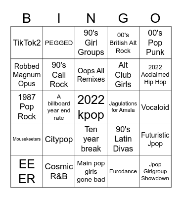 Rate Bingo Card
