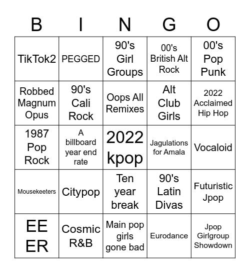 Rate Bingo Card