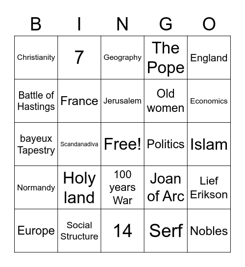 Middle Ages Bingo with Fox Bingo Card