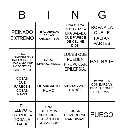 BINGO EUROVISIVO Bingo Card