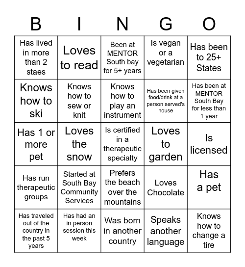 Get to Know Your Team Bingo Card