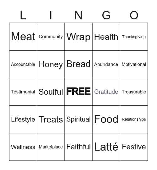 Lovely Honey Latte Lingo Bingo Card