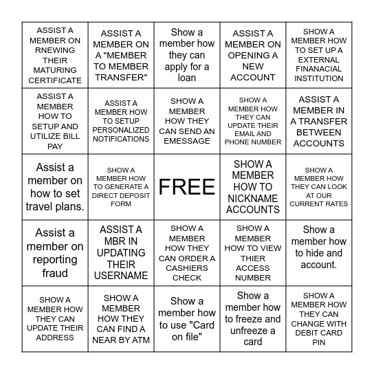 MOBILE BANKING BINGO Card