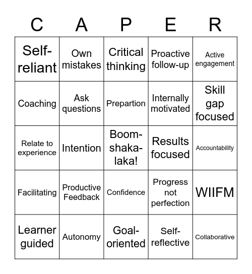 Culture, Alignment, Purpose, Expectations, & Results Bingo Card