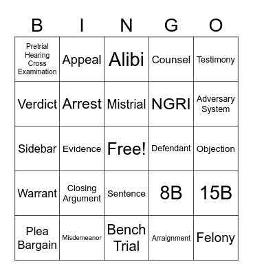 Legal Education Bingo Card