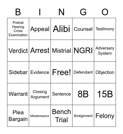 Legal Education Bingo Card