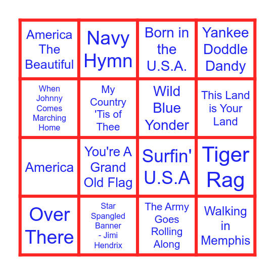 All American Bingo Card