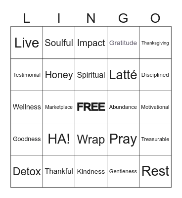 Lovely Honey Latte Lingo Bingo Card