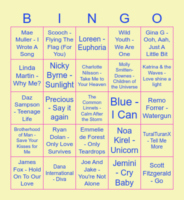 Eurovision Bingo Card