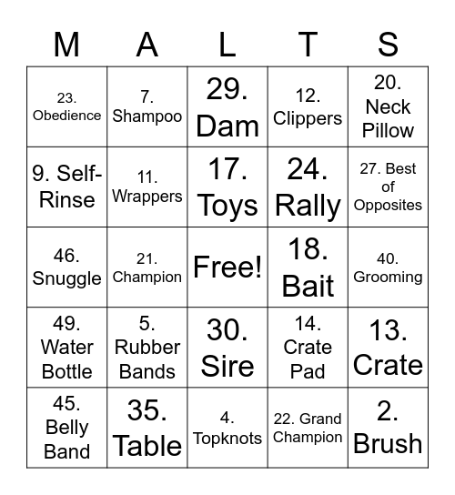 American Maltese Association Bingo Card