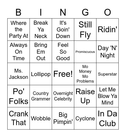 2000s Hip Hop v2 Bingo Card