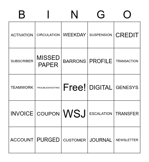 J-TEAM Bingo Card