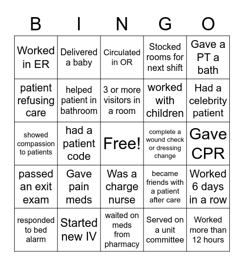WCU Nurses Week Bingo Card