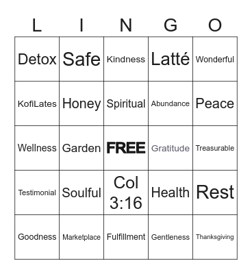 Lovely Honey Latte Lingo Bingo Card