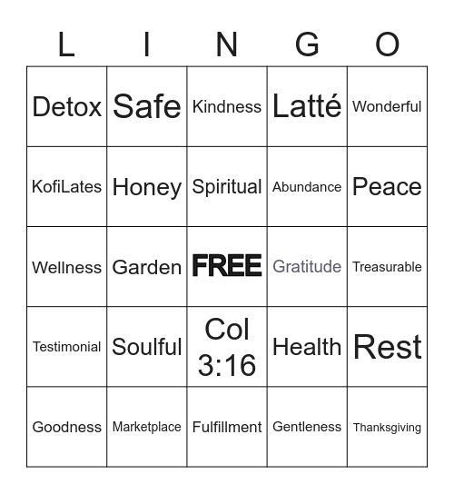 Lovely Honey Latte Lingo Bingo Card