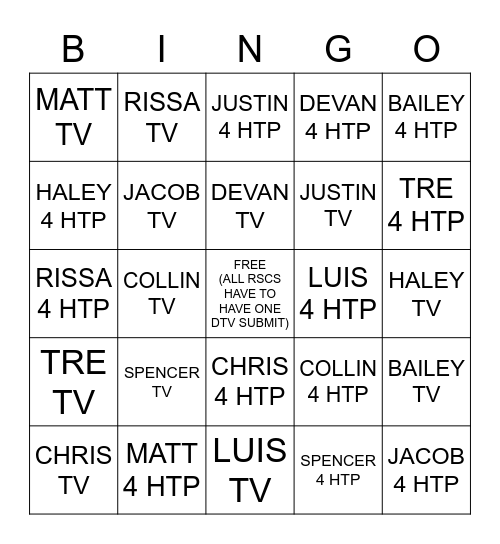 TV/HTP BINGO Card