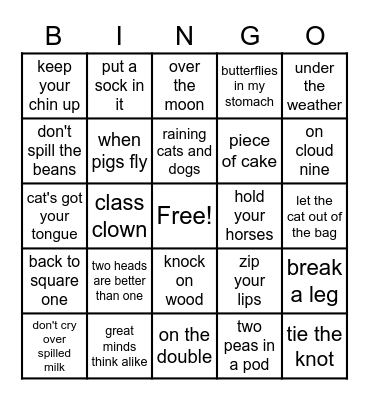 What Do The Idioms Mean Bingo Card